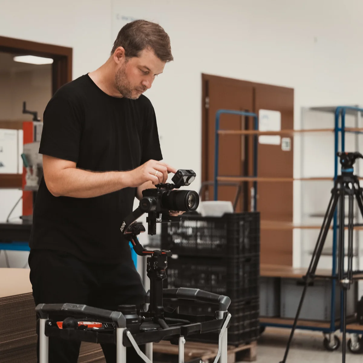 Camera crew working on an interview